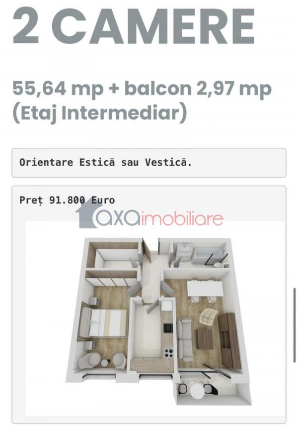 Apartament 2 camere de vanzare in Floresti